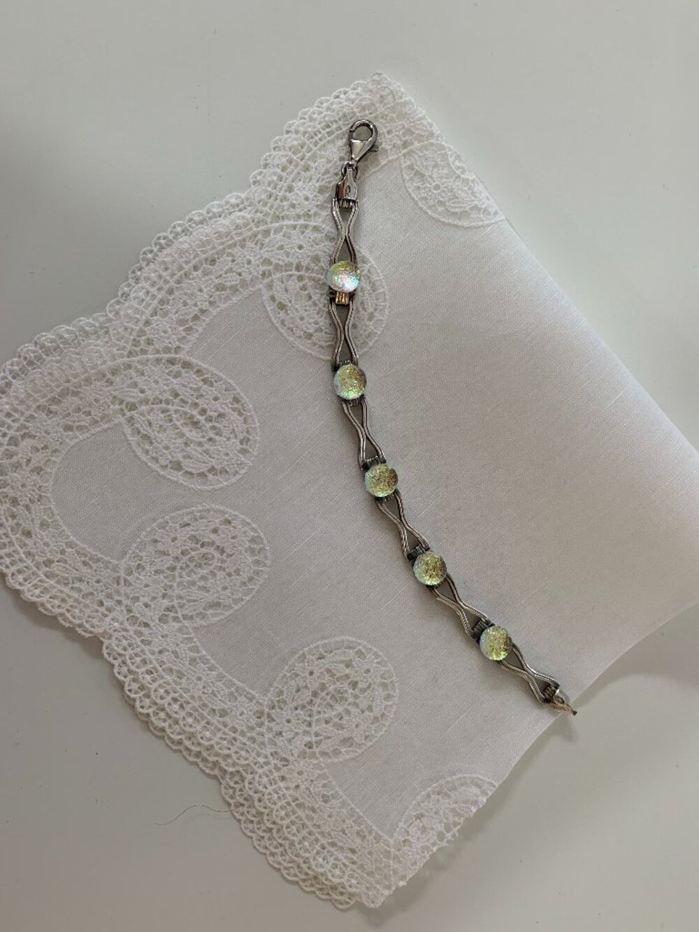STERLING SILVER BRACELET WITH CIRCLES OF DICHROIC GLASS